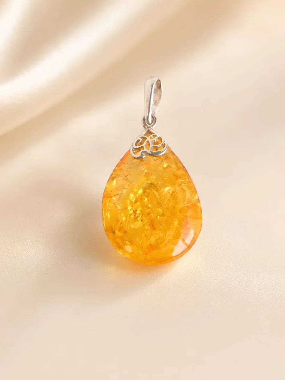 Baltic Amber Lemon Drop Pendant in Sterling Silver